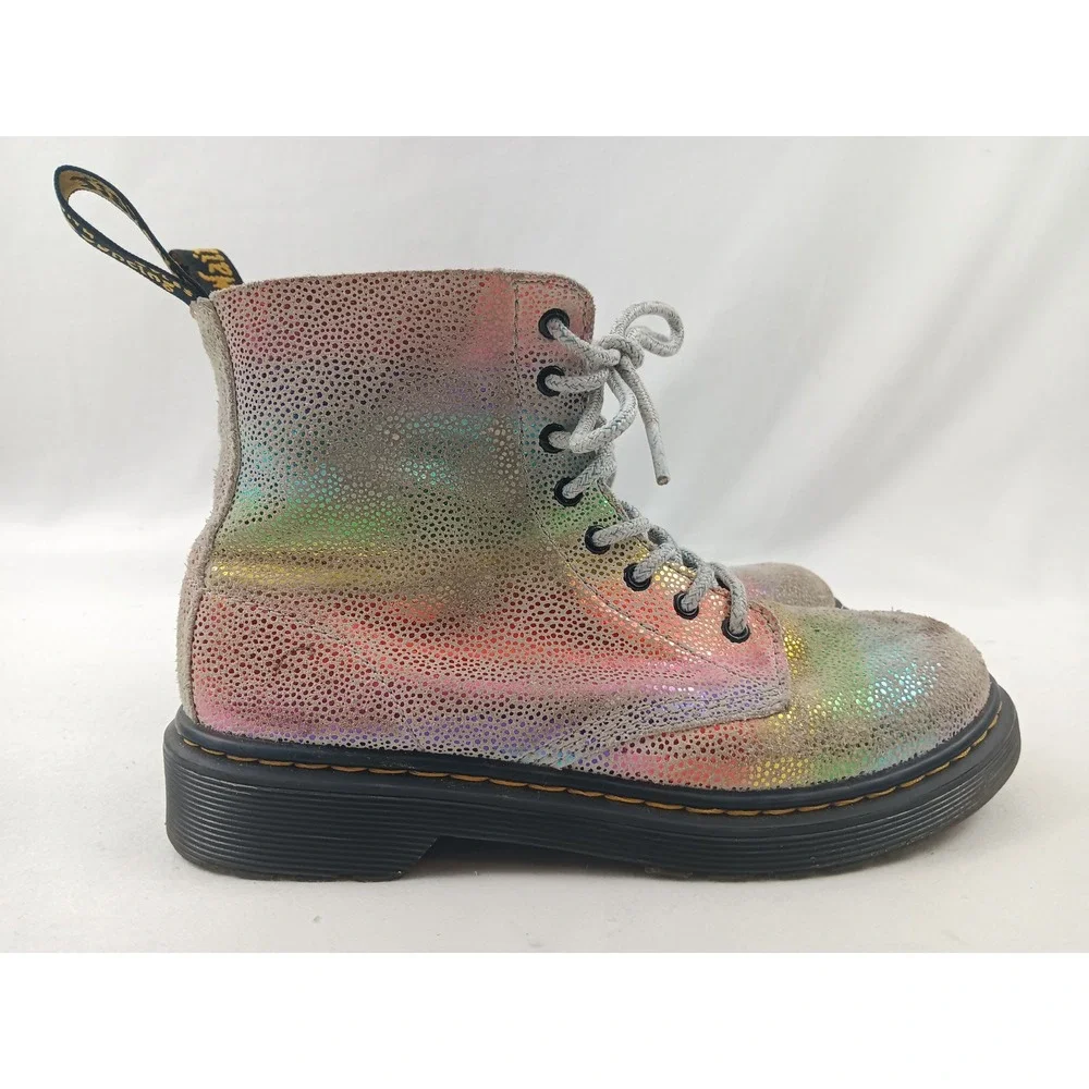 Dr Martens 1460 Pascal Rainbow Glitter Leather Boots Kids Size 3‎ US Gray